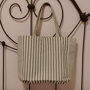 Madewell Canvas Striped Beach Tote Seafoam Green/Cream NWT